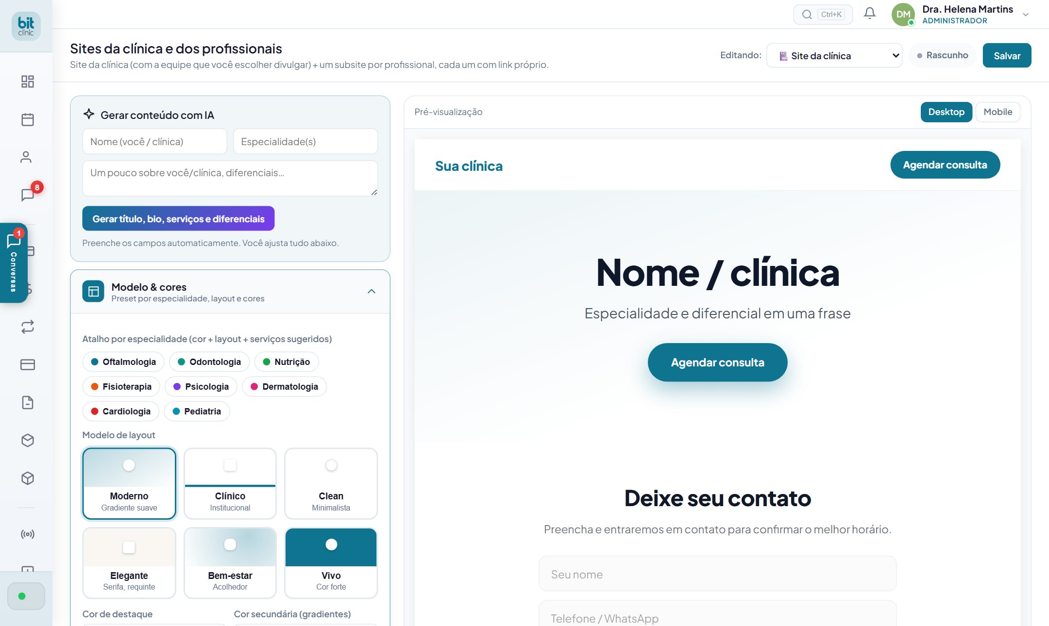 Construtor de site do BitClinic